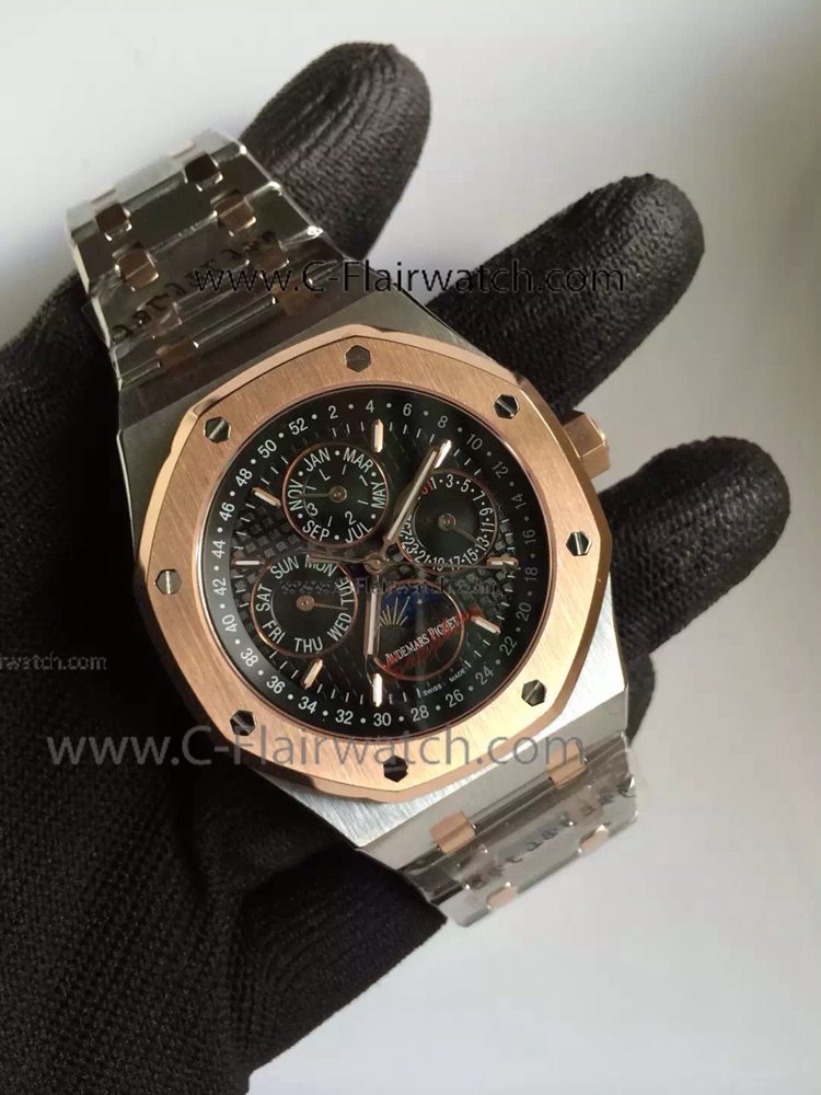 Audemars Piguet Moonphase 2-Tone Rose Gold Black Watch Replica